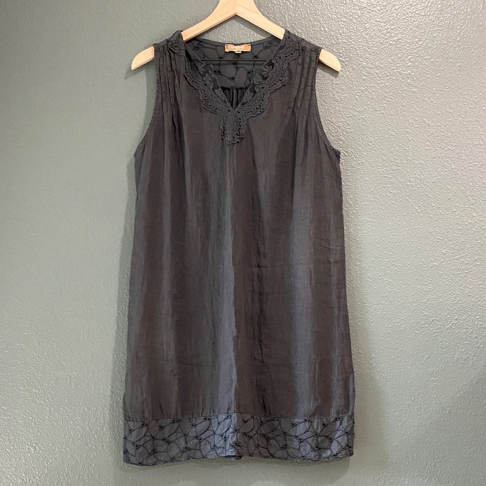 Carla Conti Women's Medium Gray Sleeveless Dress 100% linen
